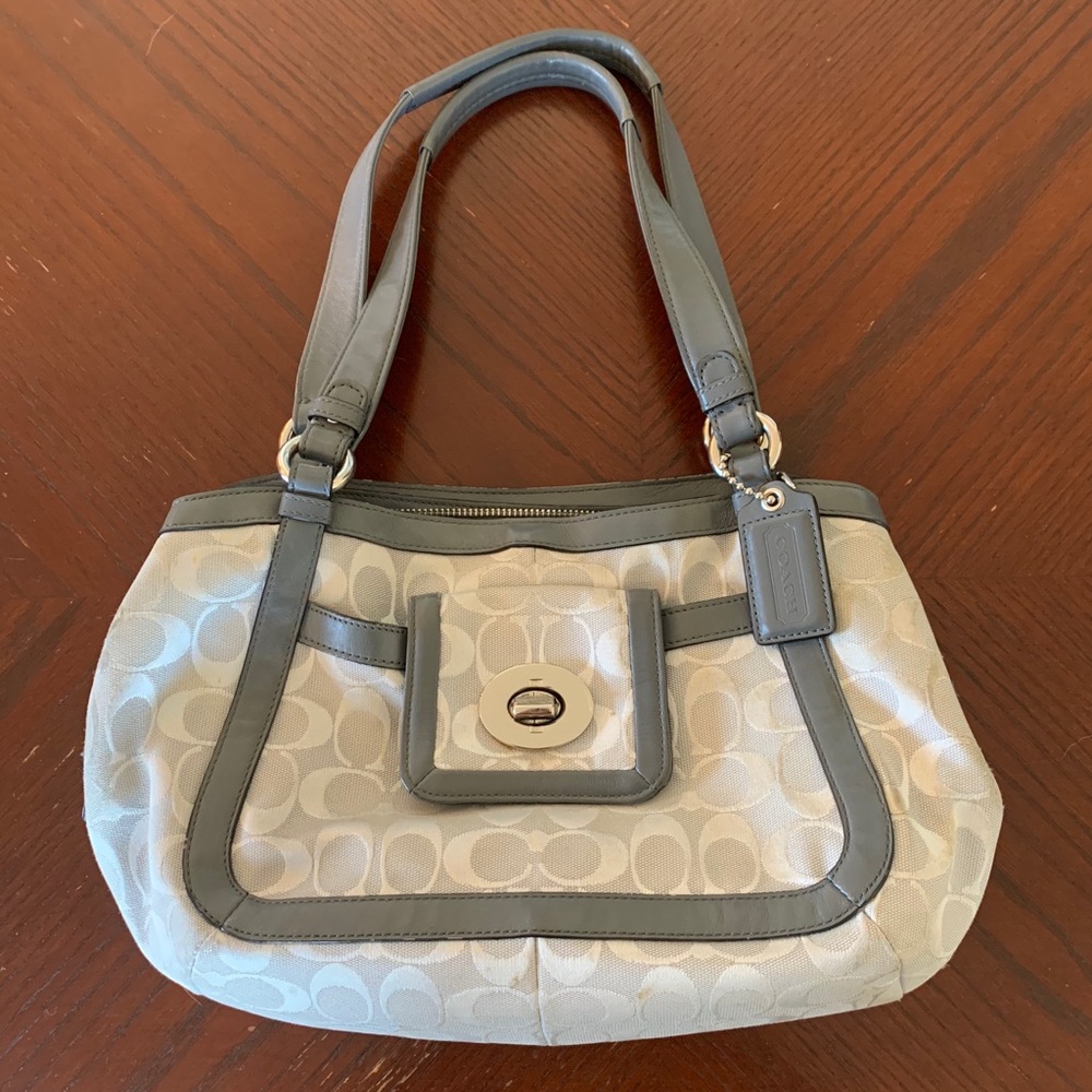 Roomy, gray/silver Coach shoulder bag - EUC!